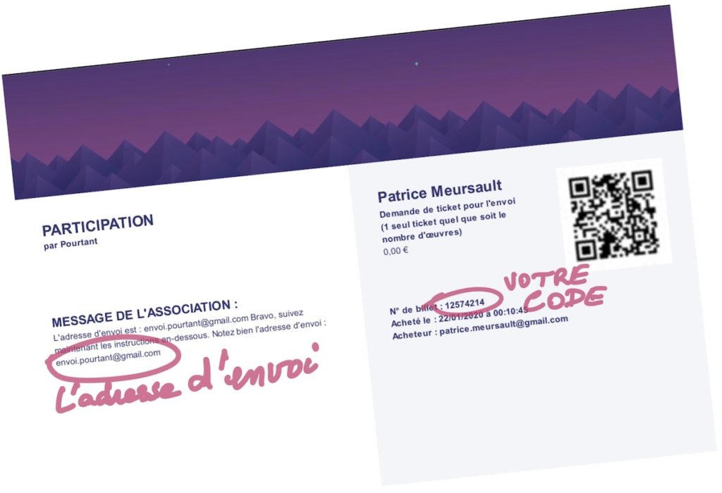 billet helloasso avec le code 